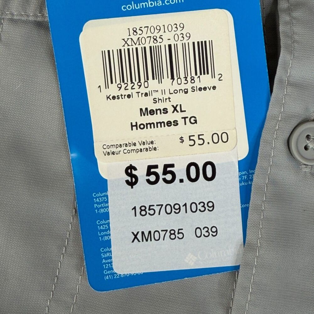 COLUMBIA Shirt Mens XL Gray PFG Omni Shade 50 UPF Vented Roll Tab Fishing Hiking - Picture 6 of 15